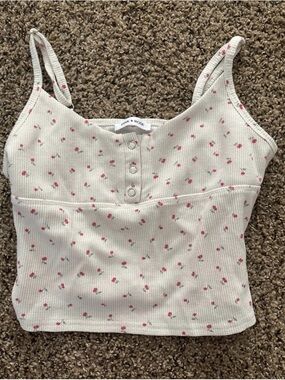 Pink Rose Cream Tank Top with Pink Floral Print